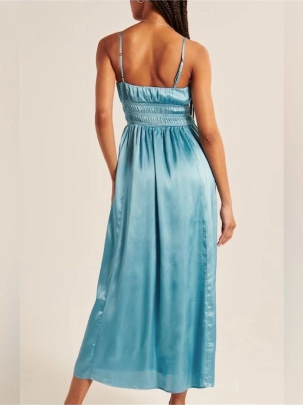 Abercrombie & Fitch Smocked Bodice Satin Maxi Dress‎ Blue Size Extra Small Tall